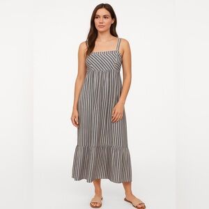 Lovestitch Metallic Silver and Black Striped Midi Dress S